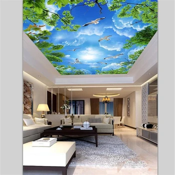 обои wellyu papel de parede para quarto на заказ Красивое голубое небо с белыми облаками и зелеными листьями обои 3d