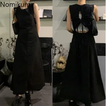 Платья Nomikuma для Женщин 2023 Летние Без Рукавов С Вырезами на Шнурках Y2k Vestidos Para Mujer Ретро Сексуальные Элегантные Длинные Платья