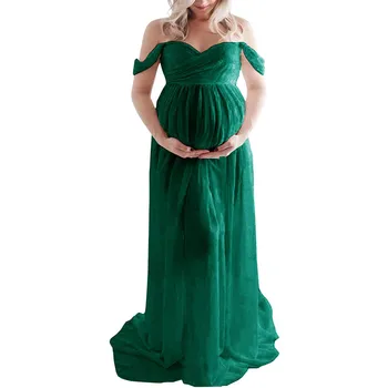 Платья для беременных, красивые мерсеризованные однотонные беременные женщины С развевающимся хвостом, длинная фотография 
