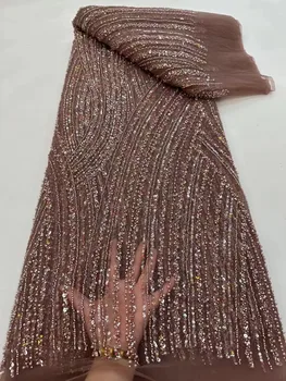 Роскошное Африканское кружево из тяжелых бусин, Нигерийская тюлевая ткань 2023, Высококачественная Французская ткань для вышивания бисером для свадебного шитья