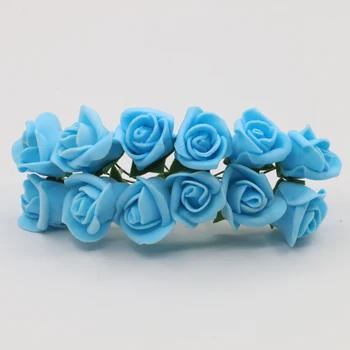 Синий 12шт 2 см искусственный мини-букет роз из полиэтилена многоцветное свадебное украшение для дома, дня рождения, венок из искусственных цветов