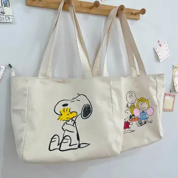 Сумка Snoopy Girls через плечо, холщовая сумка-тоут, студенческая сумка-тоут на молнии, мультяшная милая сумка для хранения, покупки