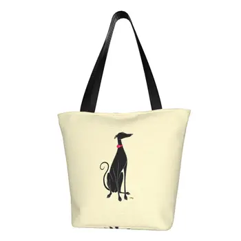 Сумка для покупок с забавным принтом, портативная холщовая сумка для покупок, сумка для собак породы Грейхаунд Уиппет